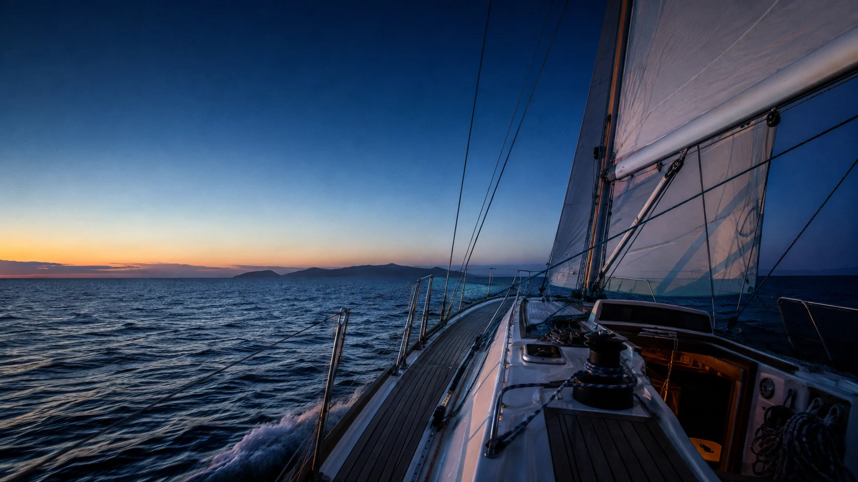 A sailing yacht at first light